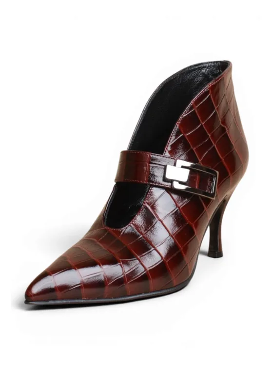 Burgundy Croc-Print Mary Jane Ankle Boot — Bordo Kroko Desen Mary Jane Bot · 8,5 cm